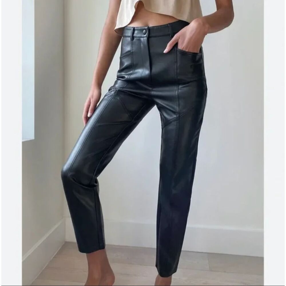 Wilfred Rebel Vegan Leather Pant 2 Black‎ High Rise Straight Leg